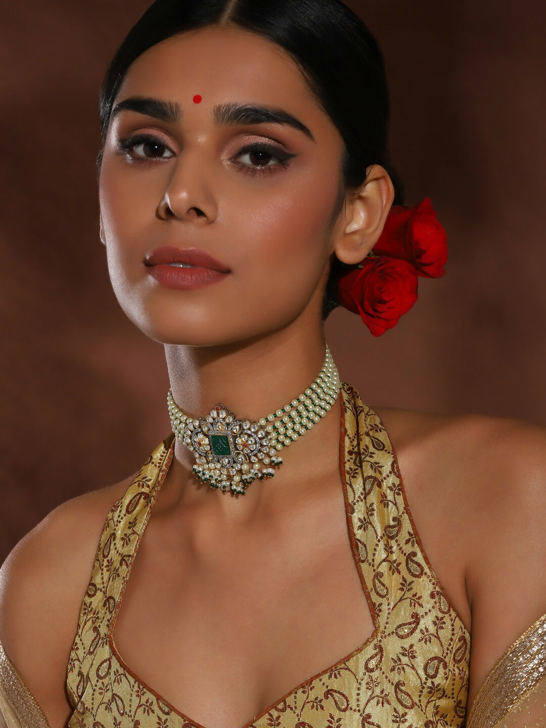 Green Stone Kundan Choker- Ruby Raang