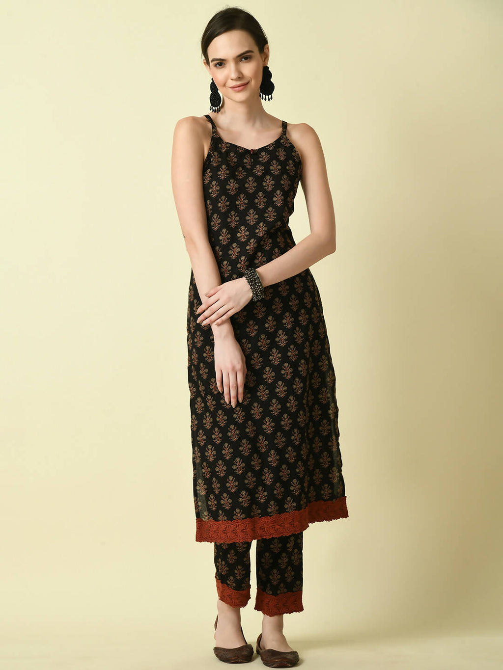 Myshka Women's Black Straight Printed Kurta