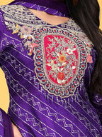 Joban Fashion Purple Cotton Premium Pure Viscose Print Dola With Handwork Kurta set