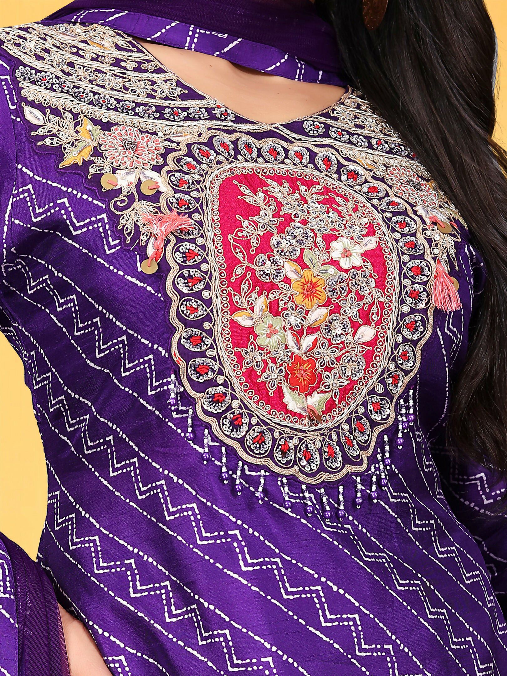 Joban Fashion Purple Cotton Premium Pure Viscose Print Dola With Handwork Kurta set