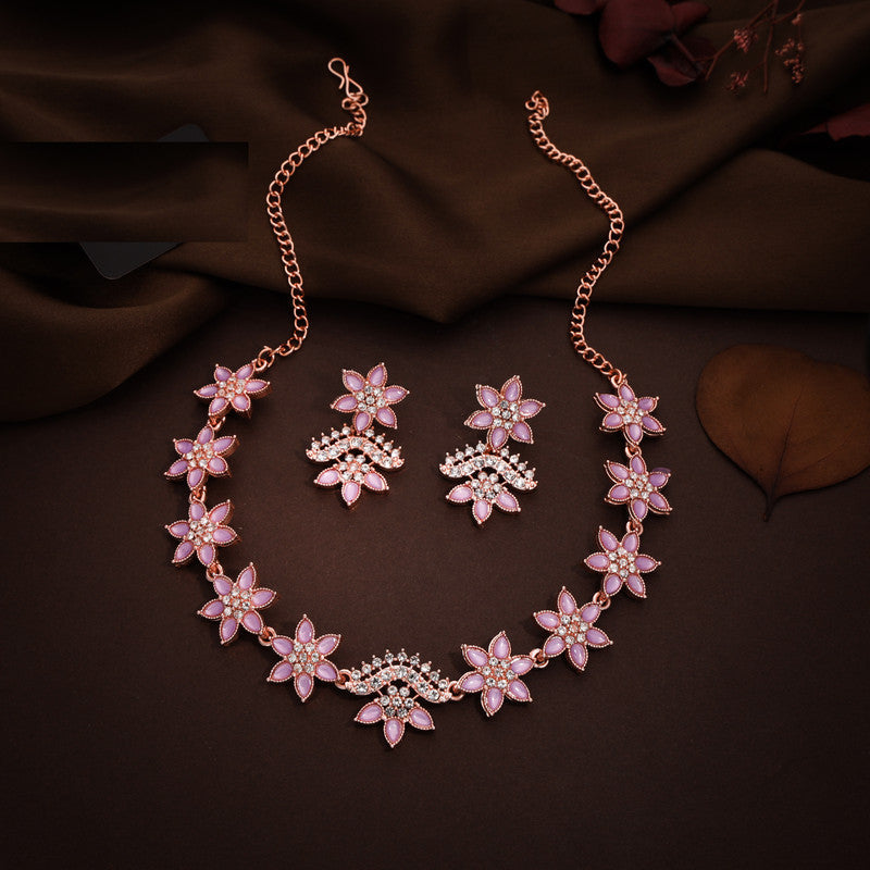 Tehzeeb Creations Lavender Colour Star Design Stone Studded Necklace With Earrings