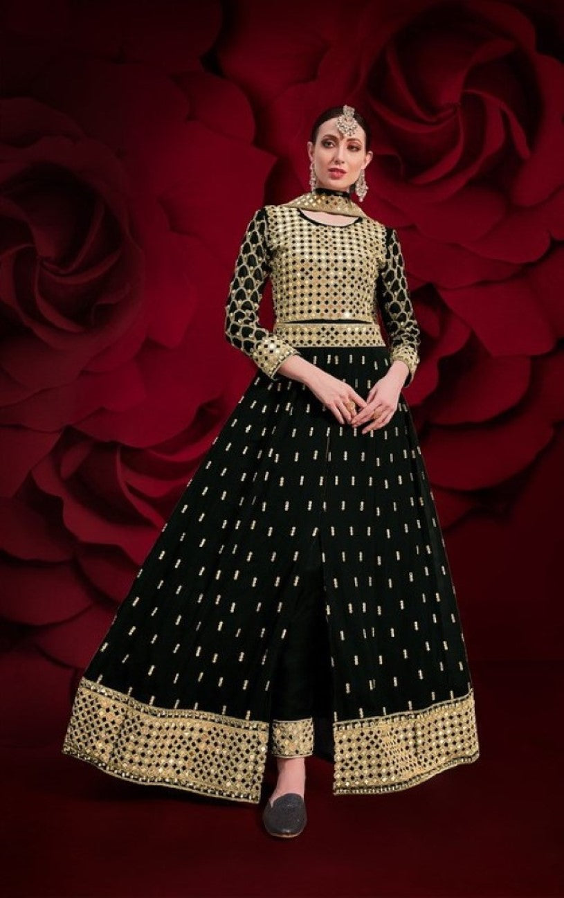 Anaita Black Silk Anarkali Suit With Embroidery & Stone Work - Distacart