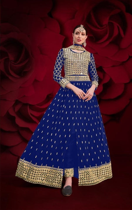 Anaita Navy Silk Anarkali Suit With Embroidery & Stone Work