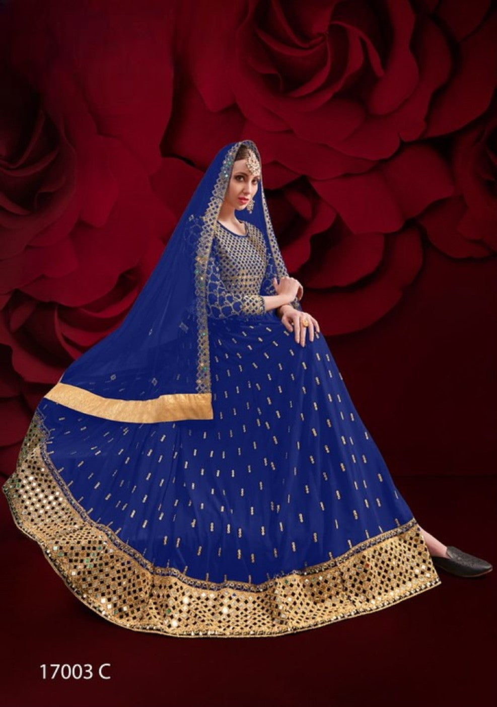 Anaita Navy Silk Anarkali Suit With Embroidery & Stone Work - Distacart