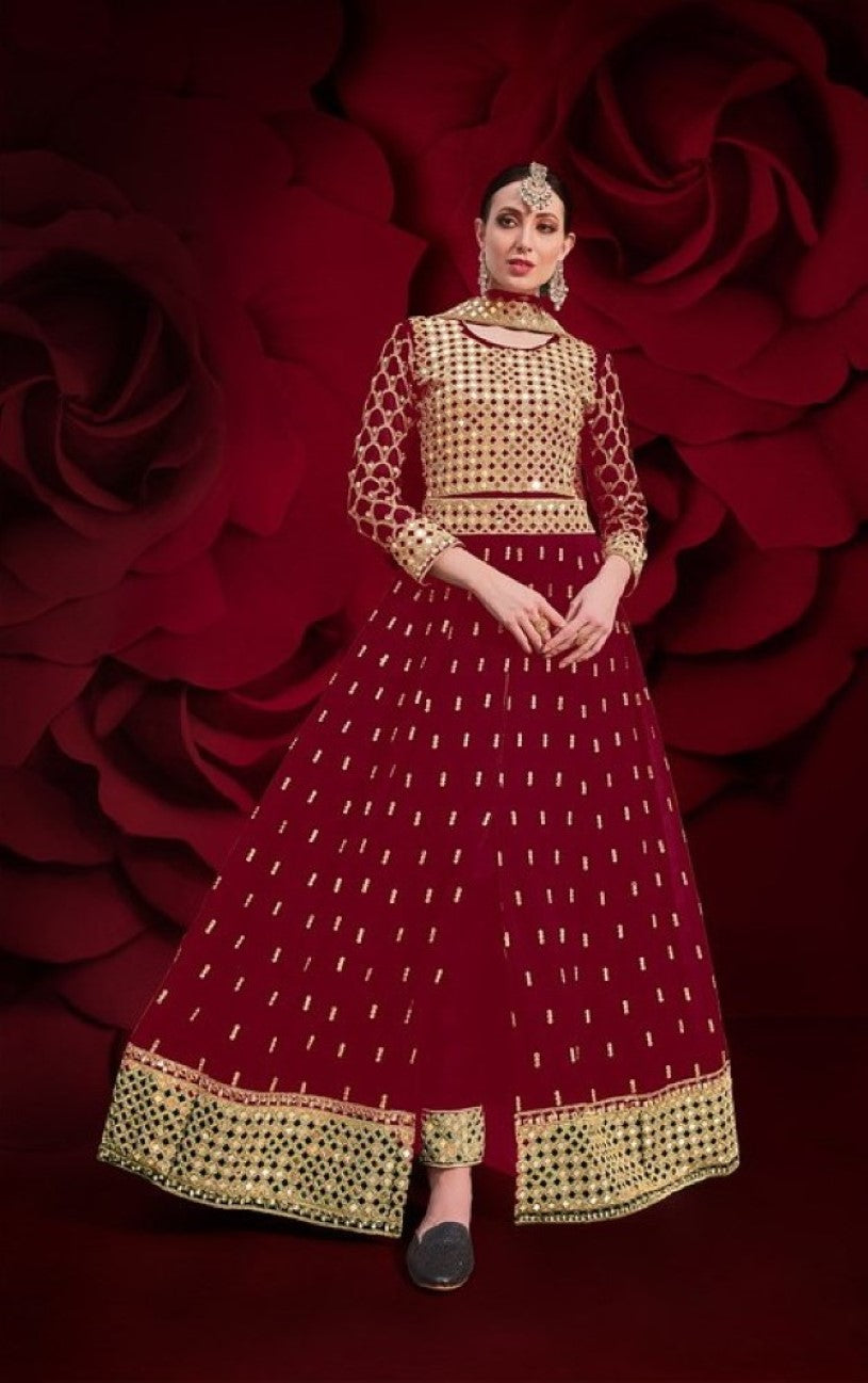 Anaita Red Silk Anarkali Suit With Embroidery & Stone Work - Distacart