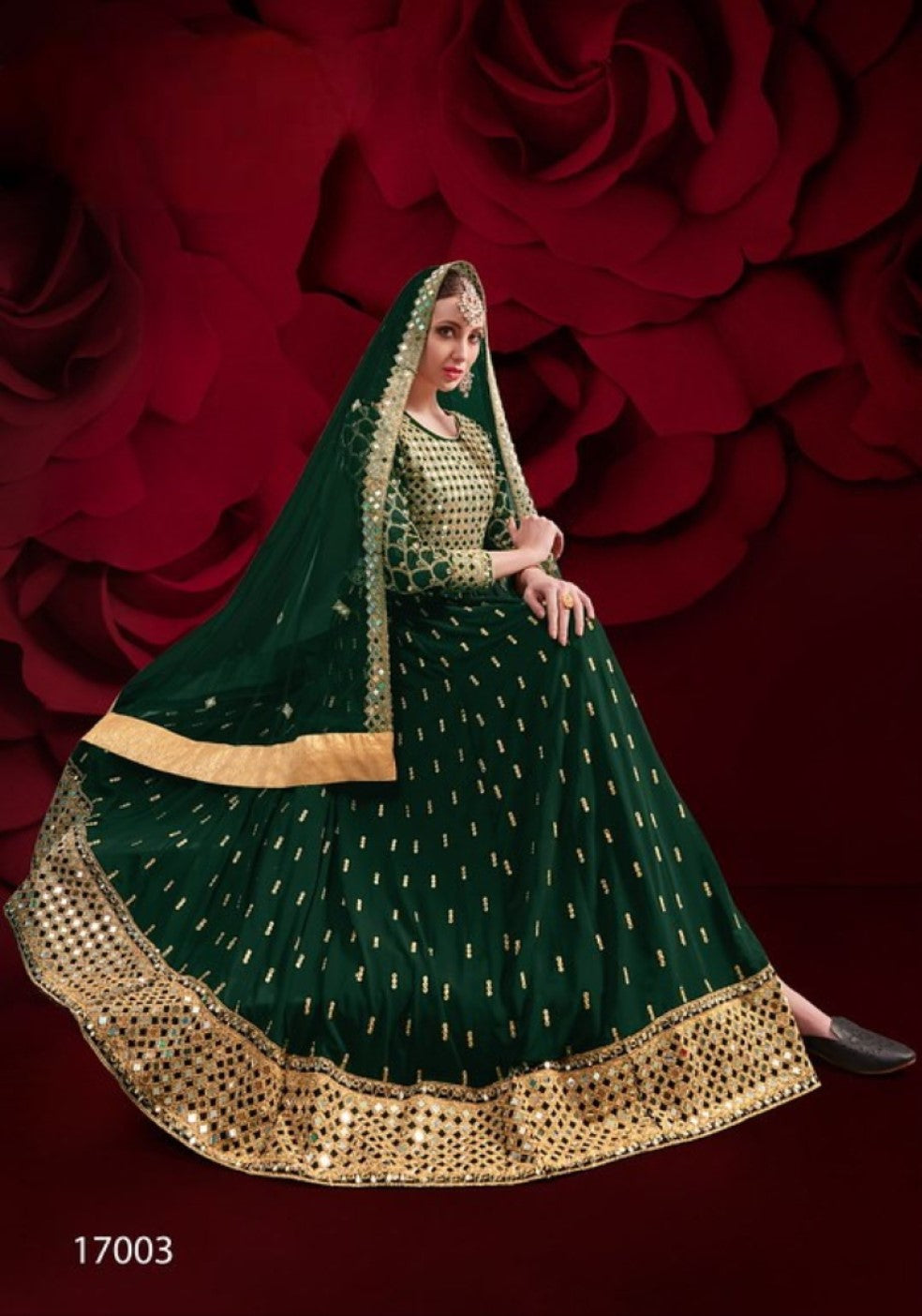 Anaita D Green Silk Anarkali Suit With Embroidery & Stone Work - Distacart