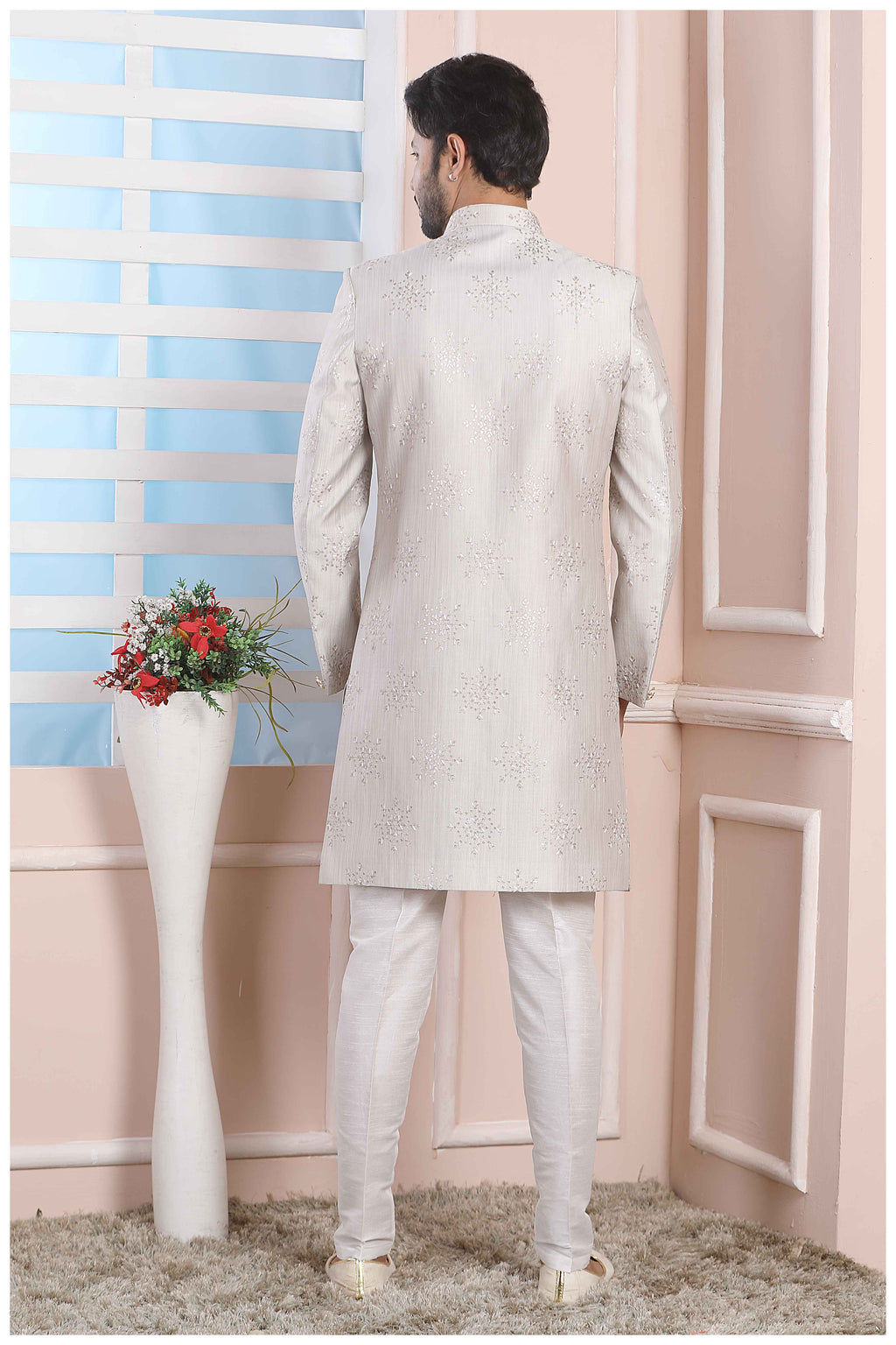 Raivat Ethnic Art Silk Thread Work Indo Western In Light Grey Colour - Distacart