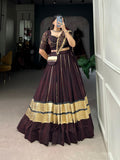 Lorenvalley Fashion Black and Maroon Georgette Bandhej Print And Embossed Design Lace With Paper Mirror Lace And Gota Patti Touch Up Lehenga Choli with Dupatta