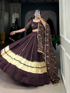 Lorenvalley Fashion Black and Maroon Georgette Bandhej Print And Embossed Design Lace With Paper Mirror Lace And Gota Patti Touch Up Lehenga Choli with Dupatta