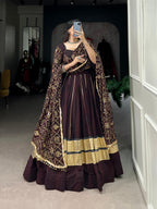 Lorenvalley Fashion Black and Maroon Georgette Bandhej Print And Embossed Design Lace With Paper Mirror Lace And Gota Patti Touch Up Lehenga Choli with Dupatta