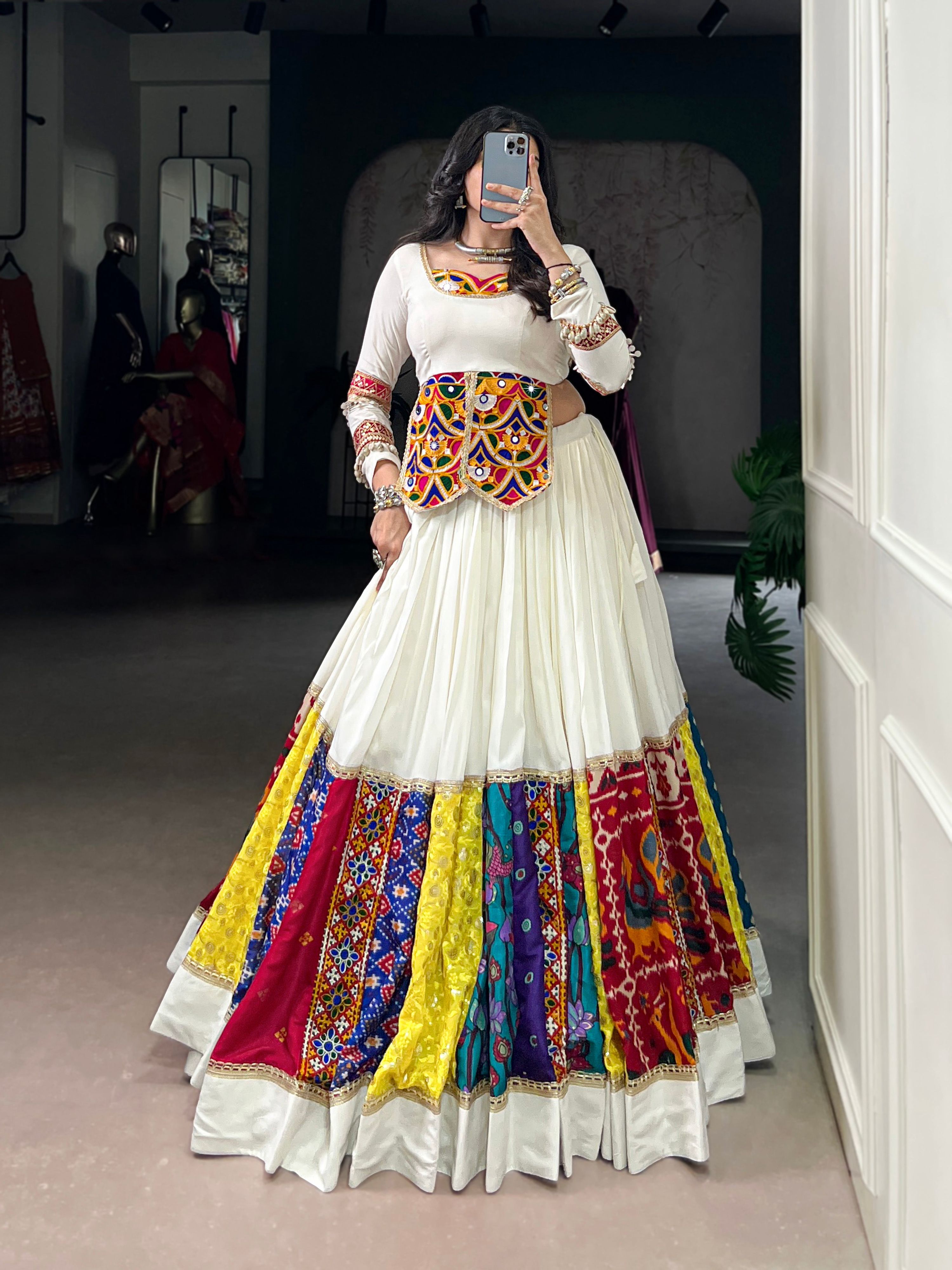 Lorenvalley Fashion White Pure Rayon Multi Colour Patch With Lace Touch Up Lehenga Choli - Distacart