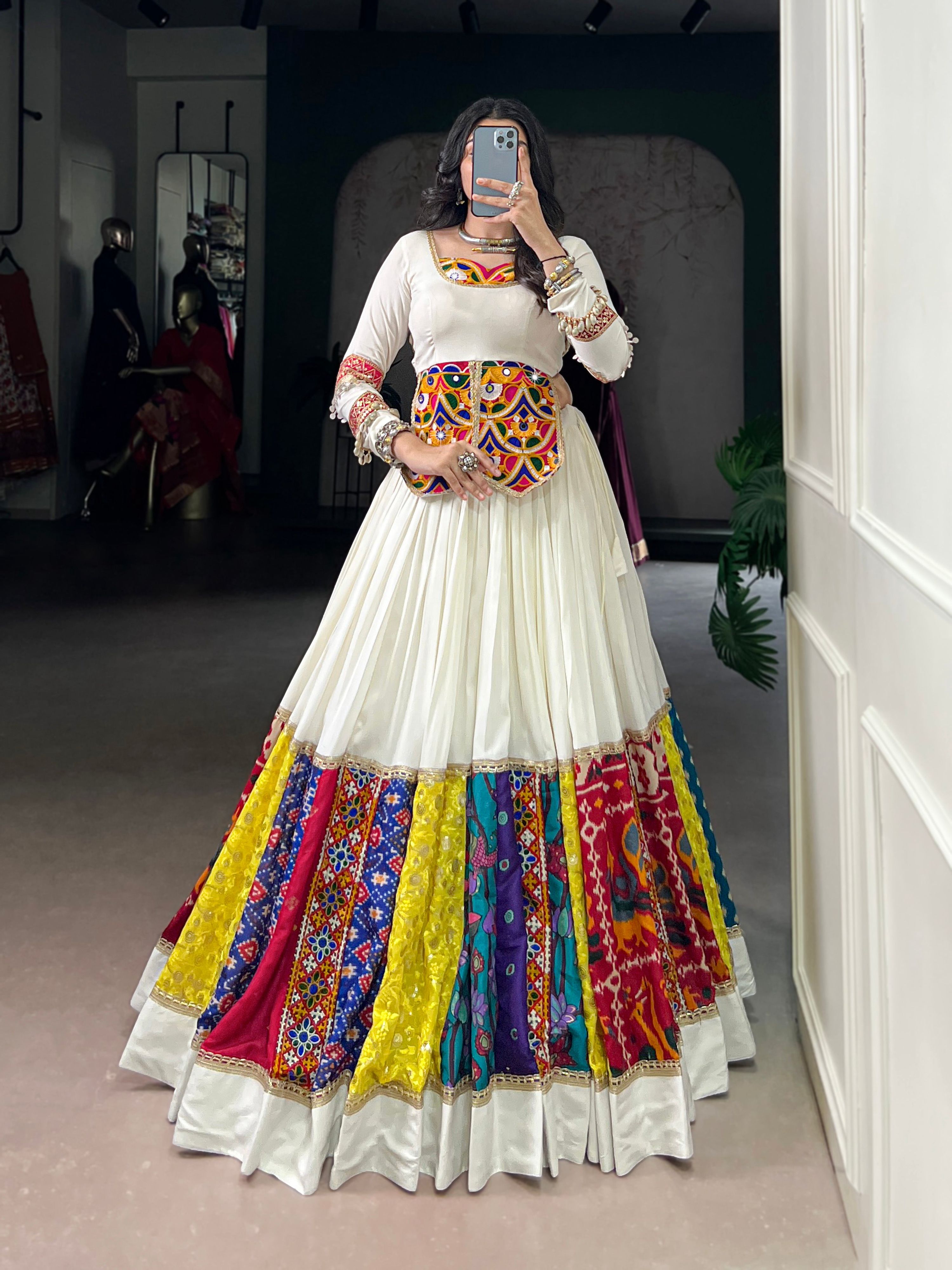 Lorenvalley Fashion White Pure Rayon Multi Colour Patch With Lace Touch Up Lehenga Choli - Distacart