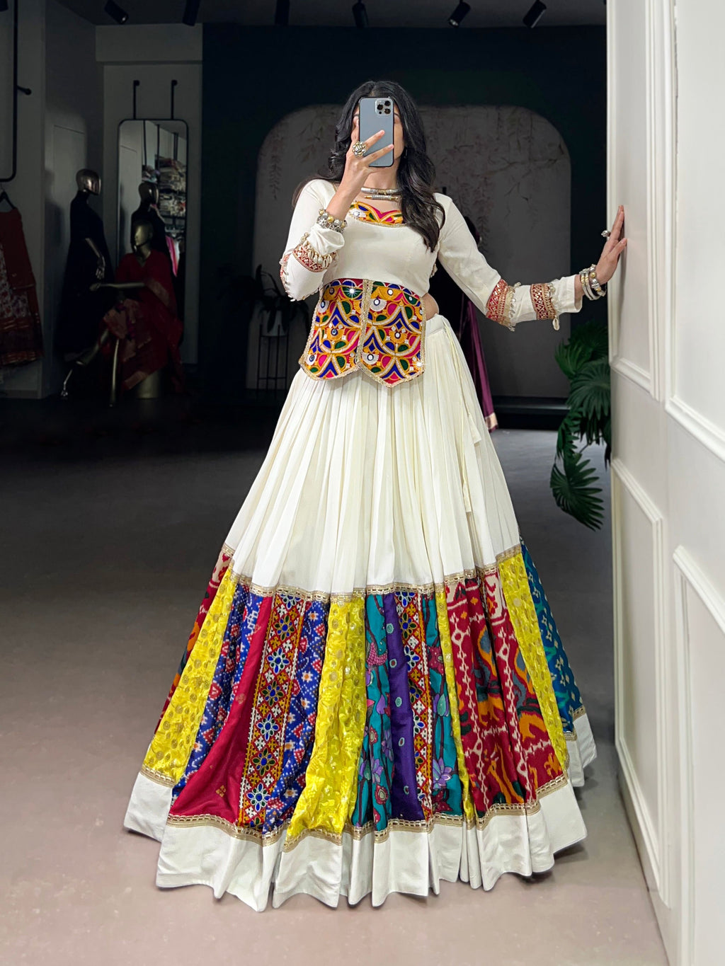 Lorenvalley Fashion White Pure Rayon Multi Colour Patch With Lace Touch Up Lehenga Choli - Distacart