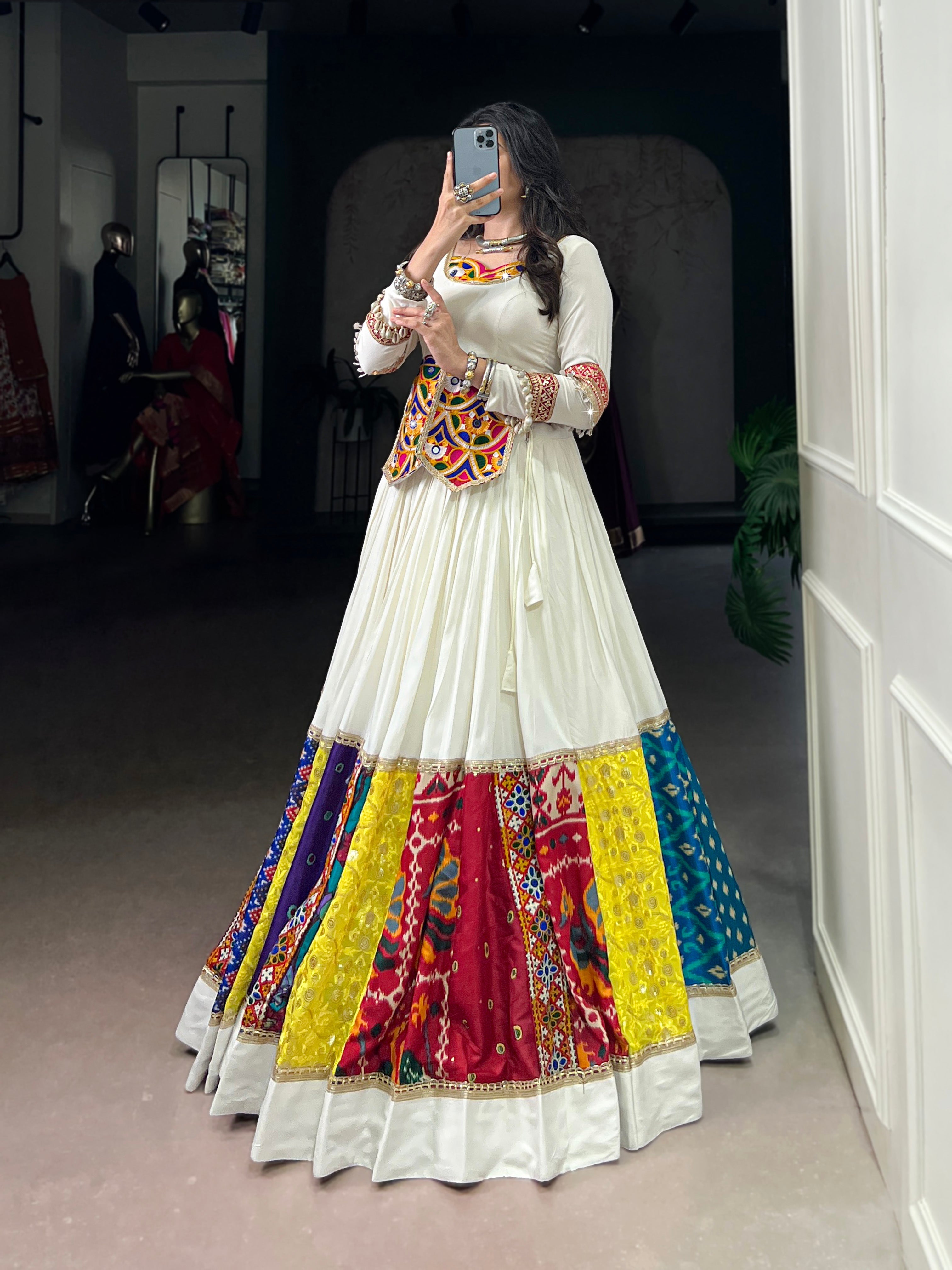 Lorenvalley Fashion White Pure Rayon Multi Colour Patch With Lace Touch Up Lehenga Choli - Distacart