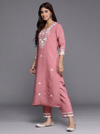 Indo Era Rust Embroidered Straight Kurta Trousers With Dupatta set - Distacart