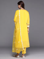 Indo Era Yellow Embroidered Straight Kurta Trousers With Dupatta set - Distacart