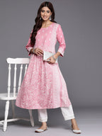 Indo Era Pink Printed A-Line Kurta - Distacart