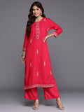 Indo Era Magenta Embroidered Straight Kurta - Distacart