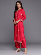 Indo Era Magenta Embroidered Straight Kurta - Distacart