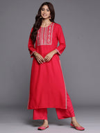 Indo Era Magenta Embroidered Straight Kurta - Distacart
