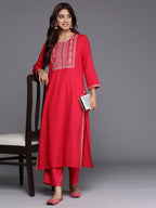 Indo Era Magenta Embroidered Straight Kurta - Distacart