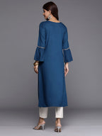 Indo Era Teal Embroidered Straight Kurta - Distacart