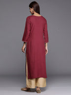 Indo Era Burgundy Embroidered Straight Kurta - Distacart