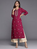 Indo Era Burgundy Embroidered Straight Kurta - Distacart