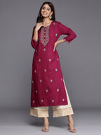 Indo Era Burgundy Embroidered Straight Kurta - Distacart