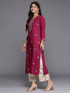 Indo Era Burgundy Embroidered Straight Kurta - Distacart