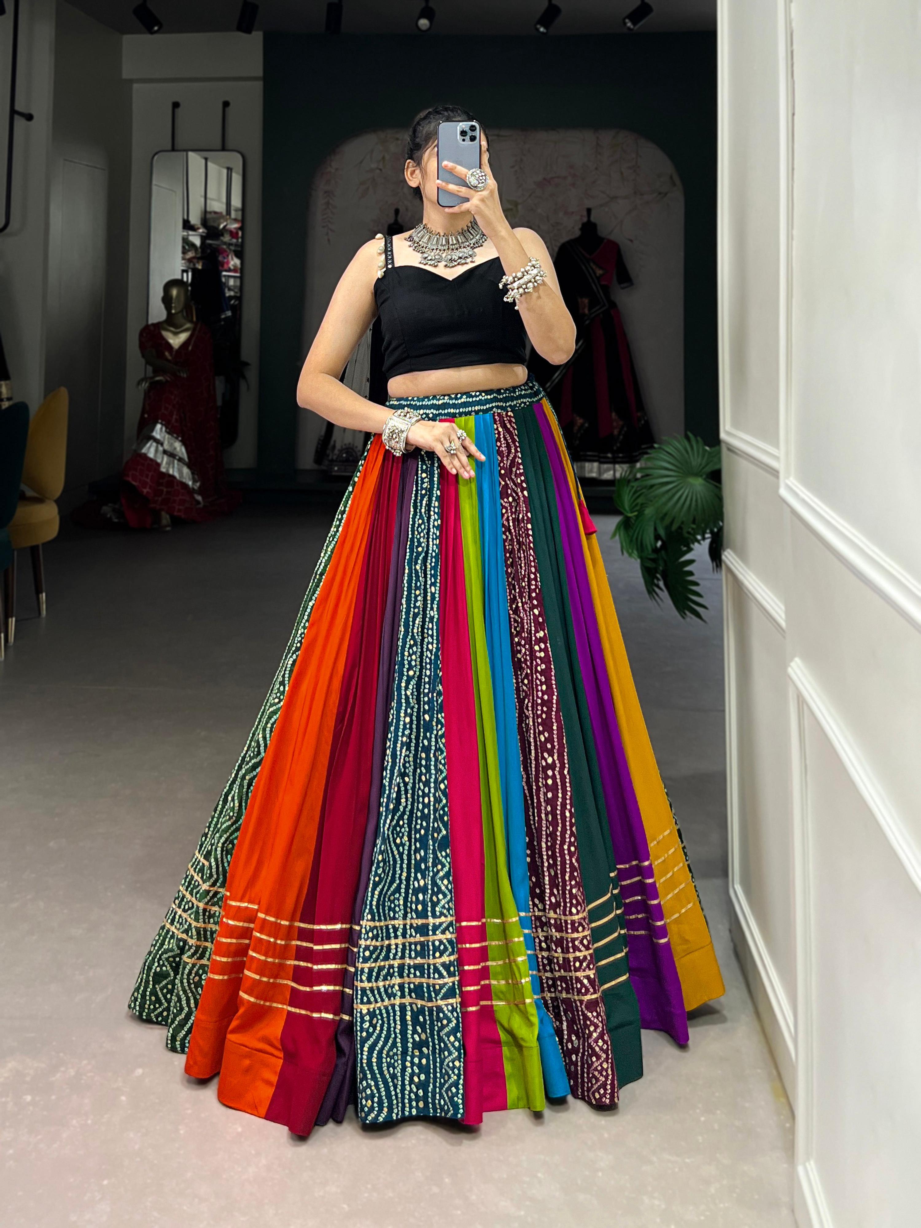 Lorenvalley Fashion Multicolor Pure Rayon Printed With Gota Patti Touch Up Lehenga Choli
