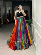 Lorenvalley Fashion Multicolor Pure Rayon Printed With Gota Patti Touch Up Lehenga Choli