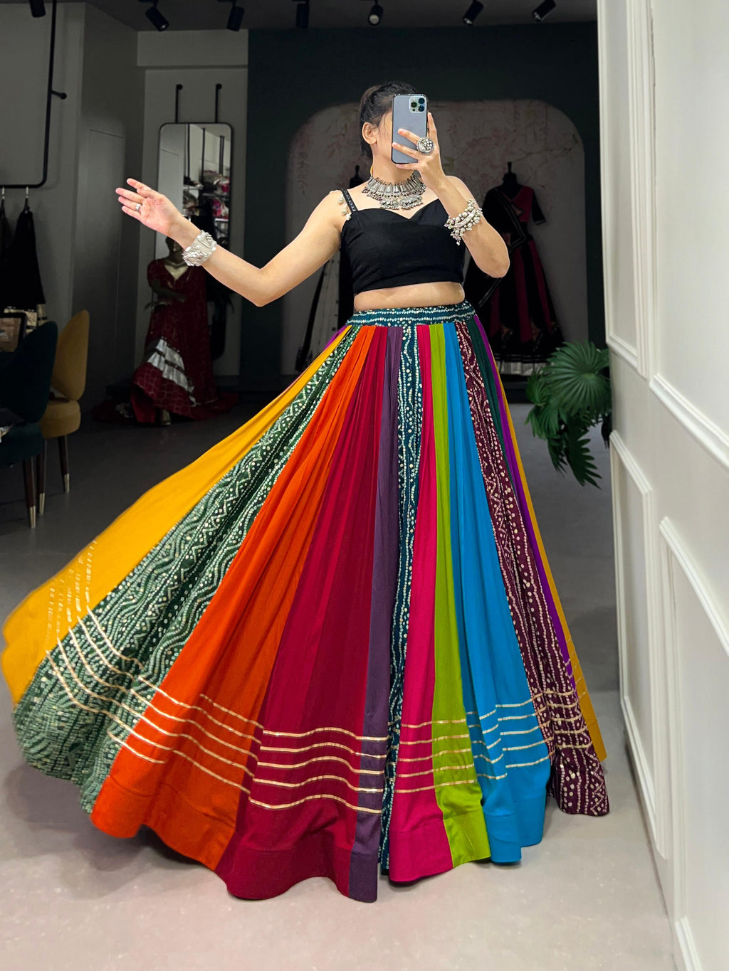 Lorenvalley Fashion Multicolor Pure Rayon Printed With Gota Patti Touch Up Lehenga Choli