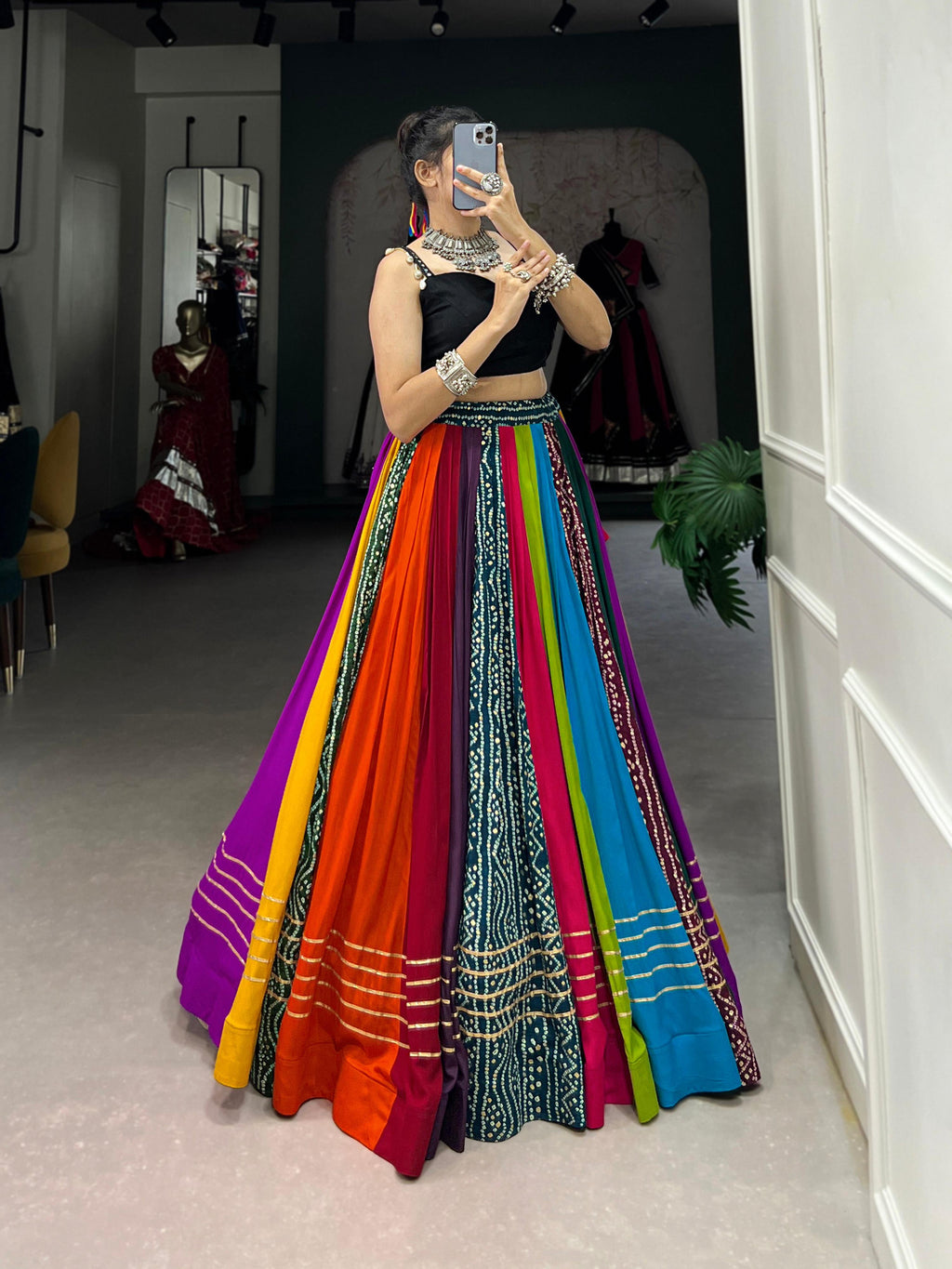 Lorenvalley Fashion Multicolor Pure Rayon Printed With Gota Patti Touch Up Lehenga Choli