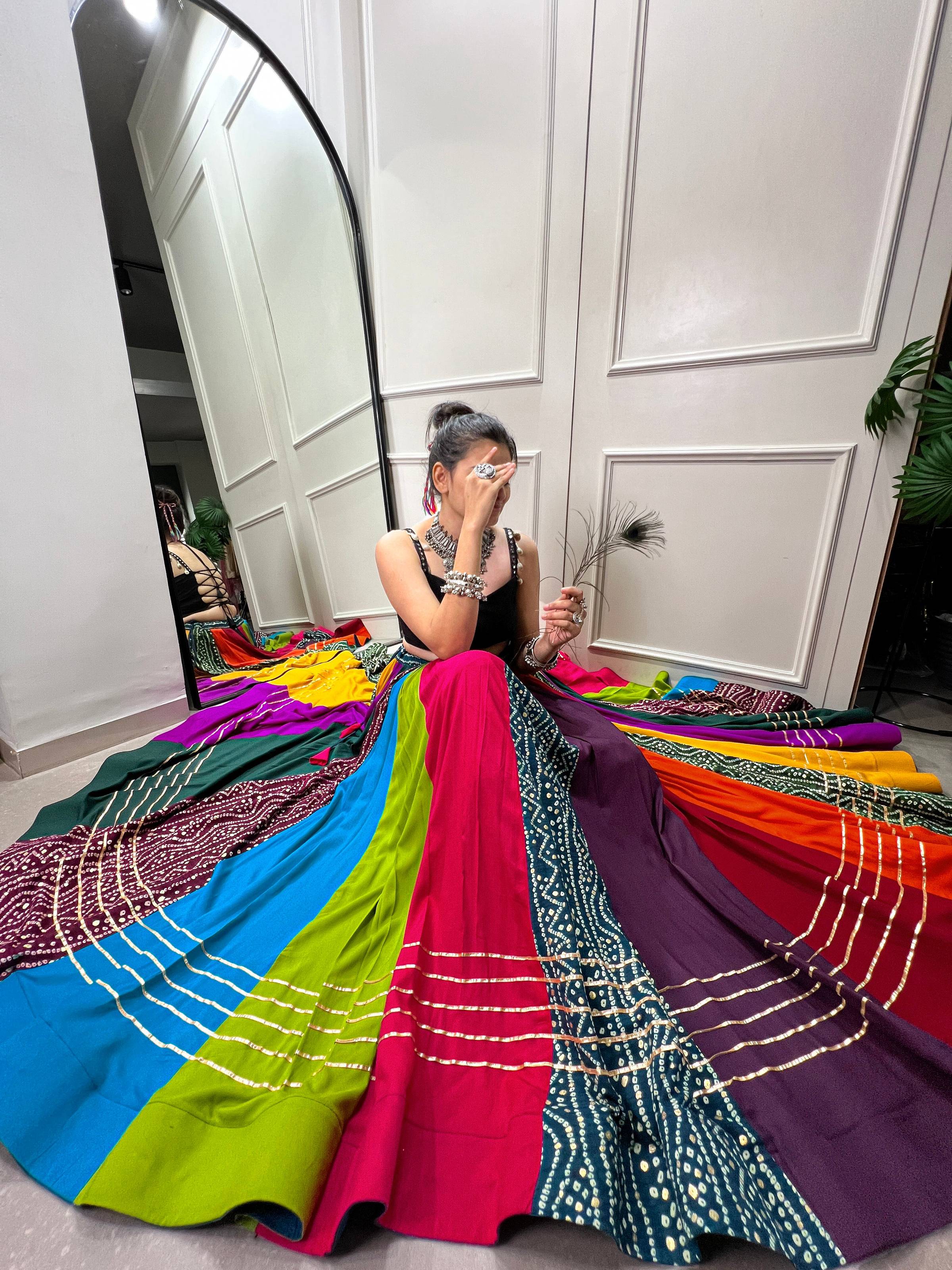 Lorenvalley Fashion Multicolor Pure Rayon Printed With Gota Patti Touch Up Lehenga Choli