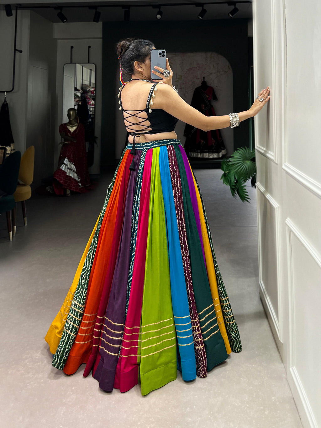 Lorenvalley Fashion Multicolor Pure Rayon Printed With Gota Patti Touch Up Lehenga Choli
