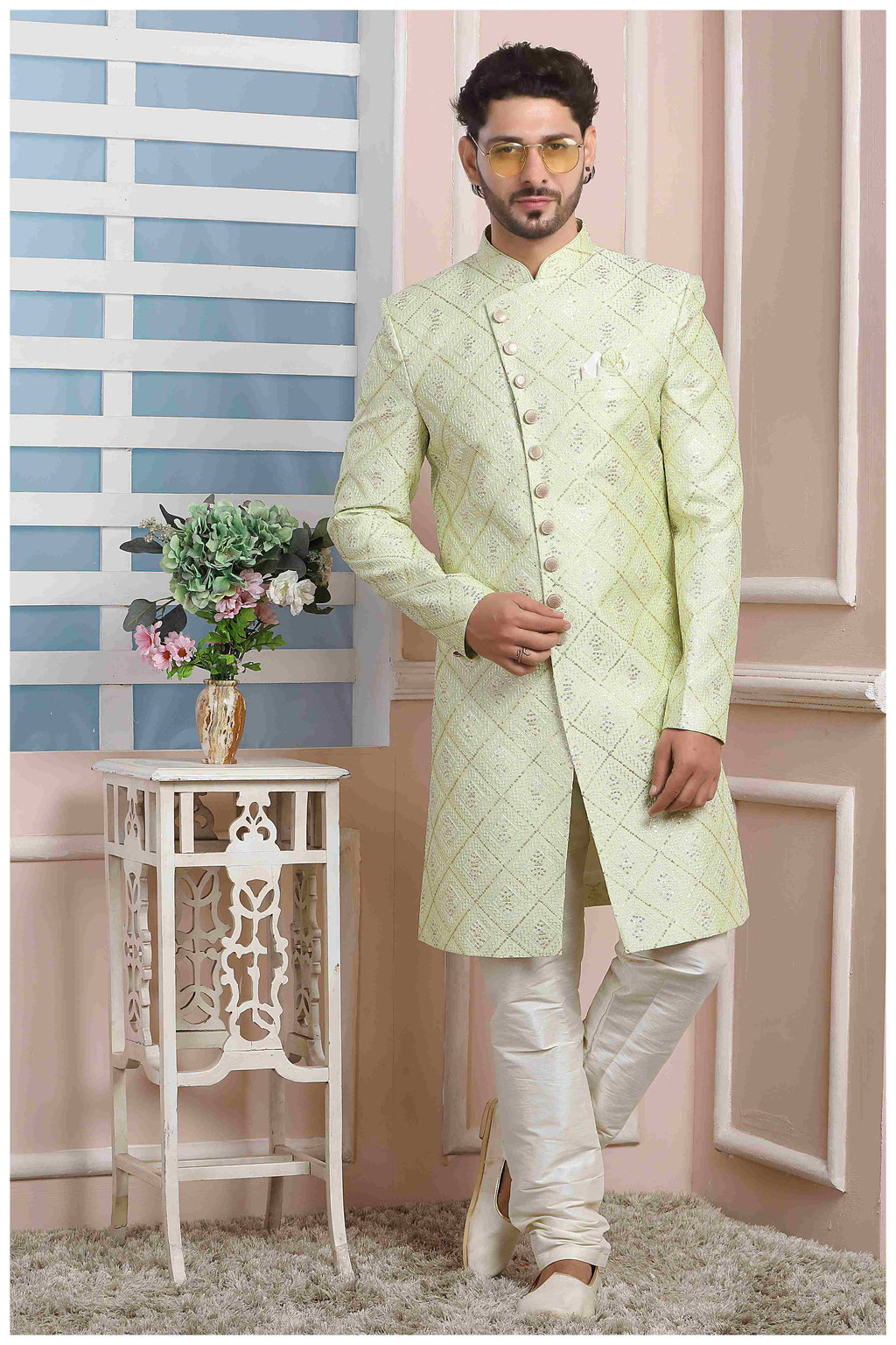 Raivat Ethnic Art Silk Thread Work Indo Western In Pista Green Colour - Distacart