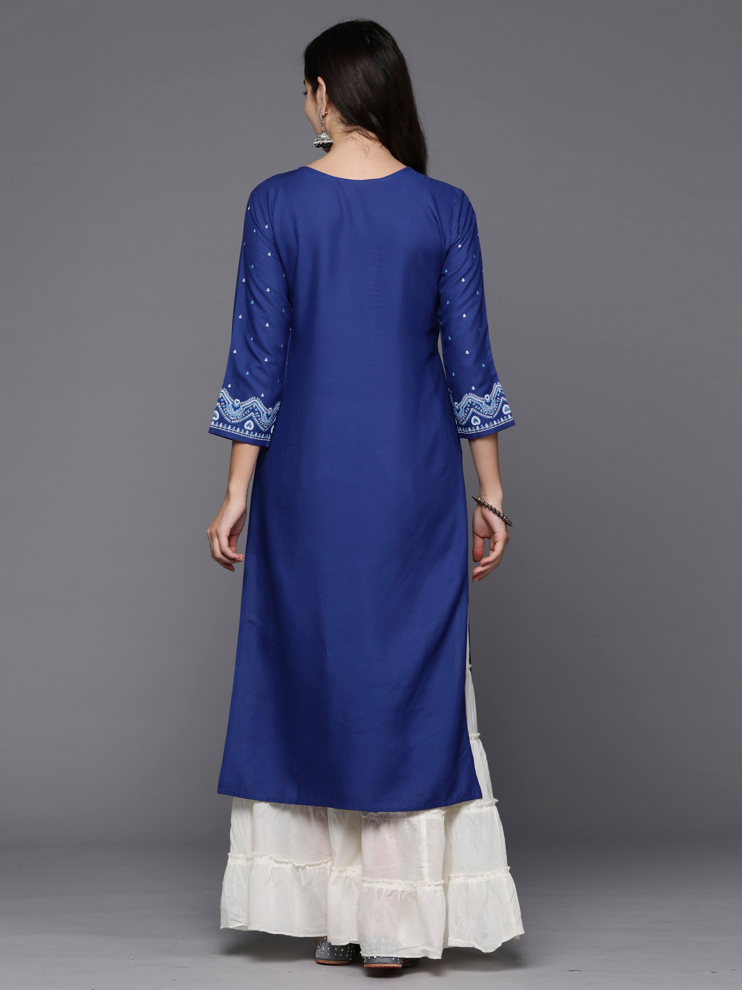 Indo Era Blue Printed Straight Kurta - Distacart