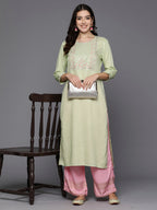 Indo Era Green Embroidered Straight Kurta - Distacart