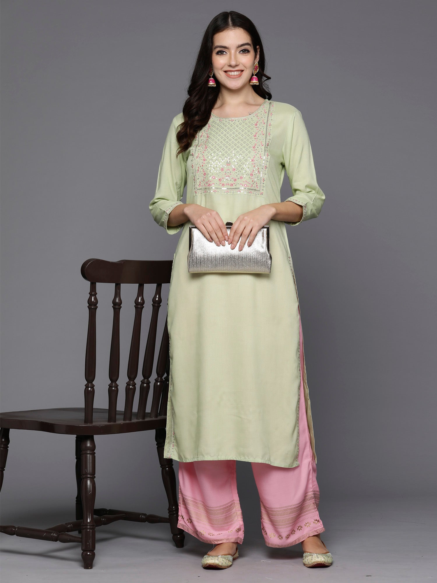 Indo Era Green Embroidered Straight Kurta - Distacart