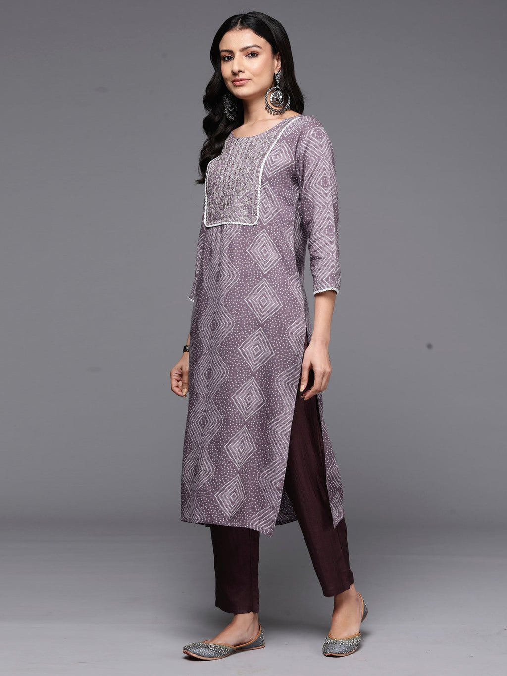 Indo Era Mauve Printed Straight Kurta - Distacart