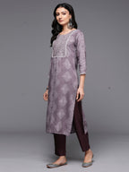 Indo Era Mauve Printed Straight Kurta - Distacart