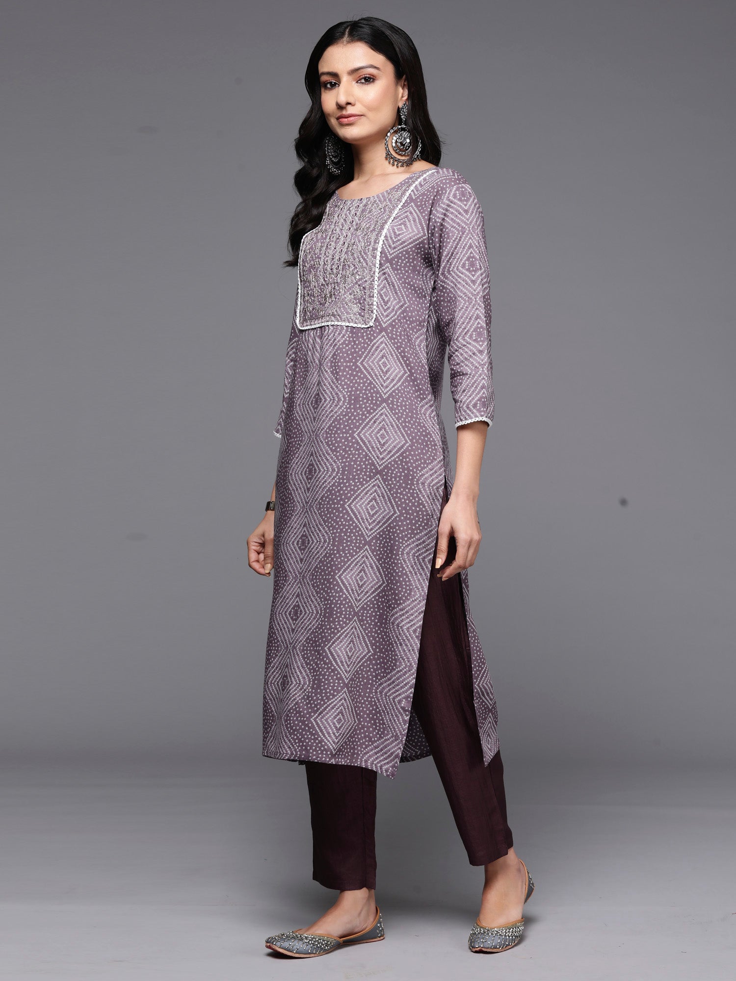 Indo Era Mauve Printed Straight Kurta - Distacart