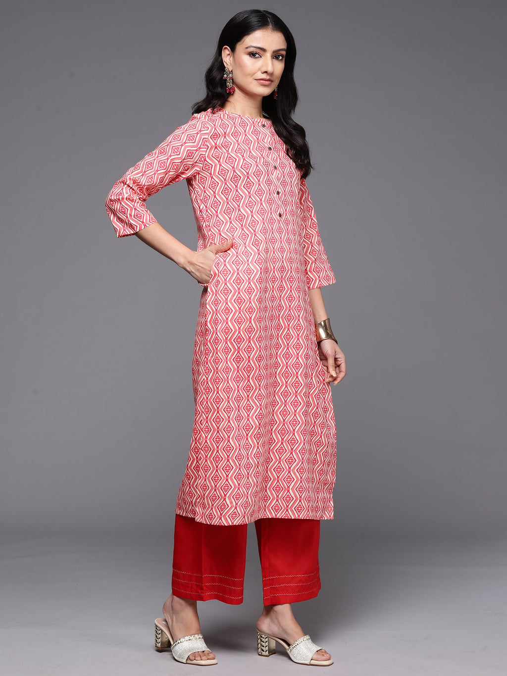 Indo Era Peach Printed Straight Kurta - Distacart