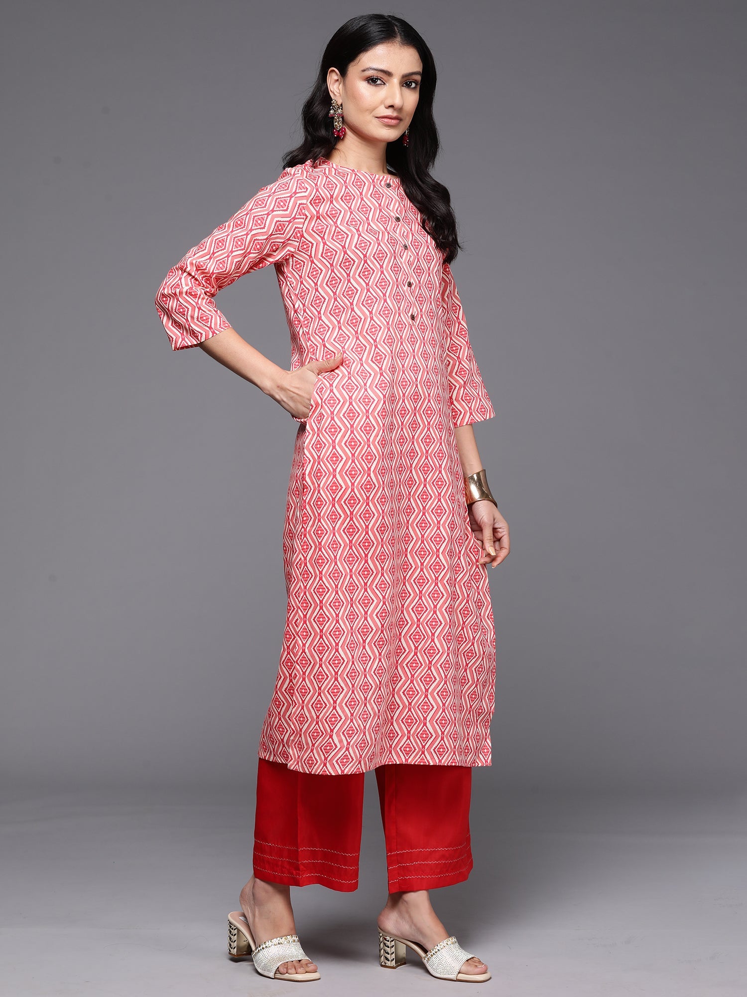 Indo Era Peach Printed Straight Kurta - Distacart