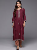 Indo Era Maroon Embroidered Straight Kurta - Distacart