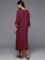 Indo Era Maroon Embroidered Straight Kurta - Distacart
