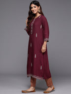 Indo Era Maroon Embroidered Straight Kurta - Distacart