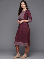 Indo Era Maroon Embellished Straight Kurta - Distacart