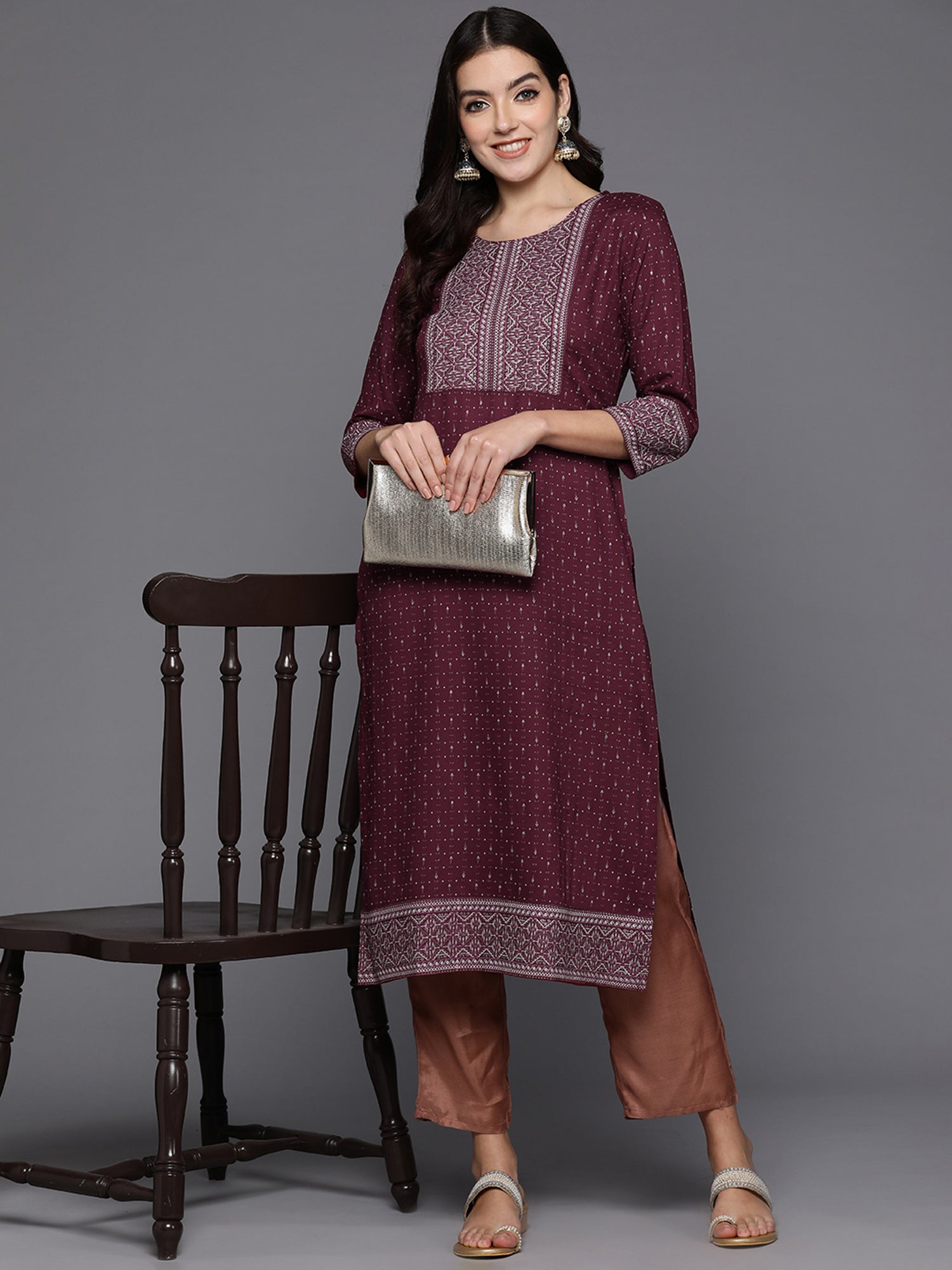 Indo Era Maroon Embellished Straight Kurta - Distacart